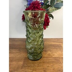E O Brody Avocado Green Textured Glass Vase Mid Century Decor Tall USA Retro
